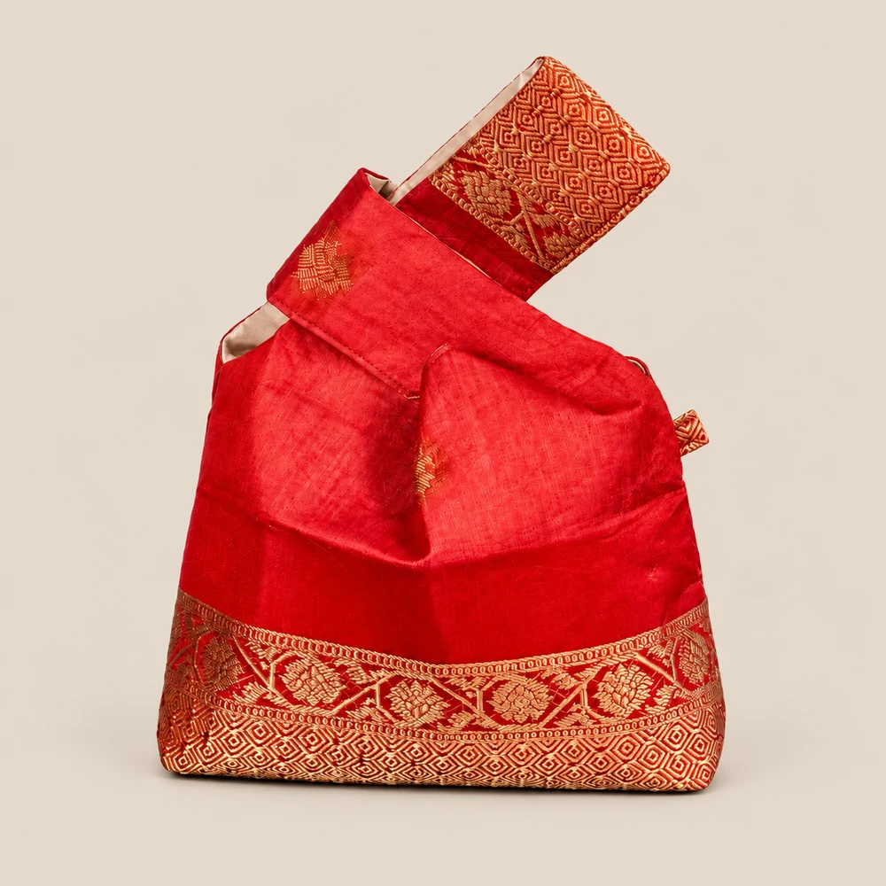 Red & Gold Mina silk knot bag